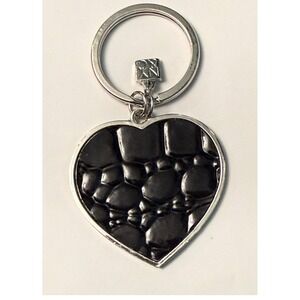 New York & Company Keychain Bag Charm Black Heart Croc Textured Silver Tone Edgy